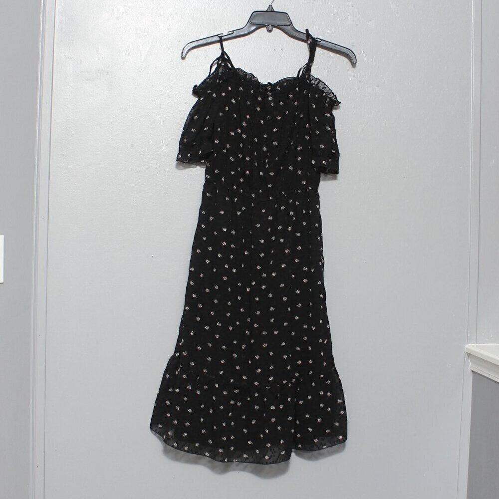 Miss selfridge black floral romantic off shoulder midi dress